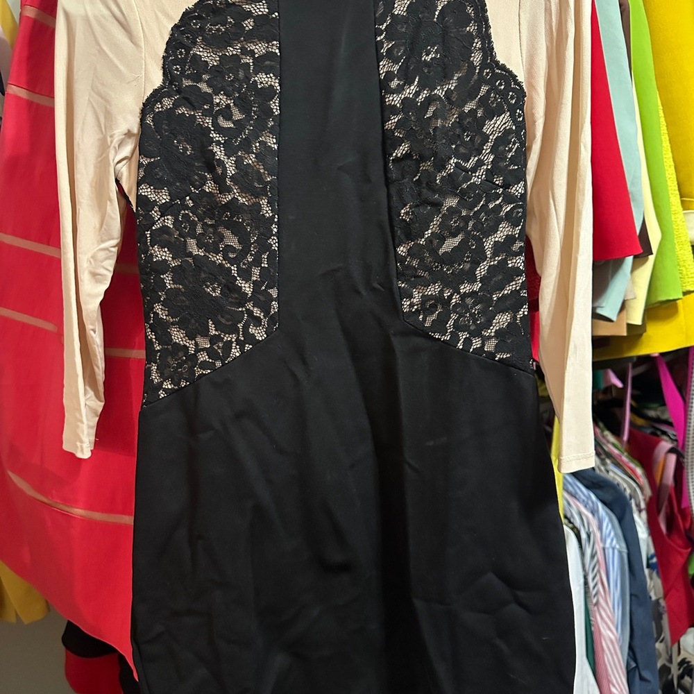 ANTONIO MELANI Black and Cream Long Sleeve Dress